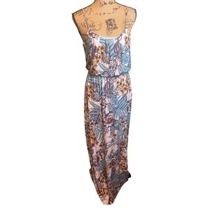 NAIF Womens Boho Cottagecore Romantic Resortwear Vacation Maxi Dress Blue Medium